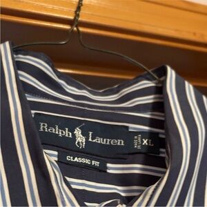 Ralph Lauren Navy and White Striped Button-Down Shirt